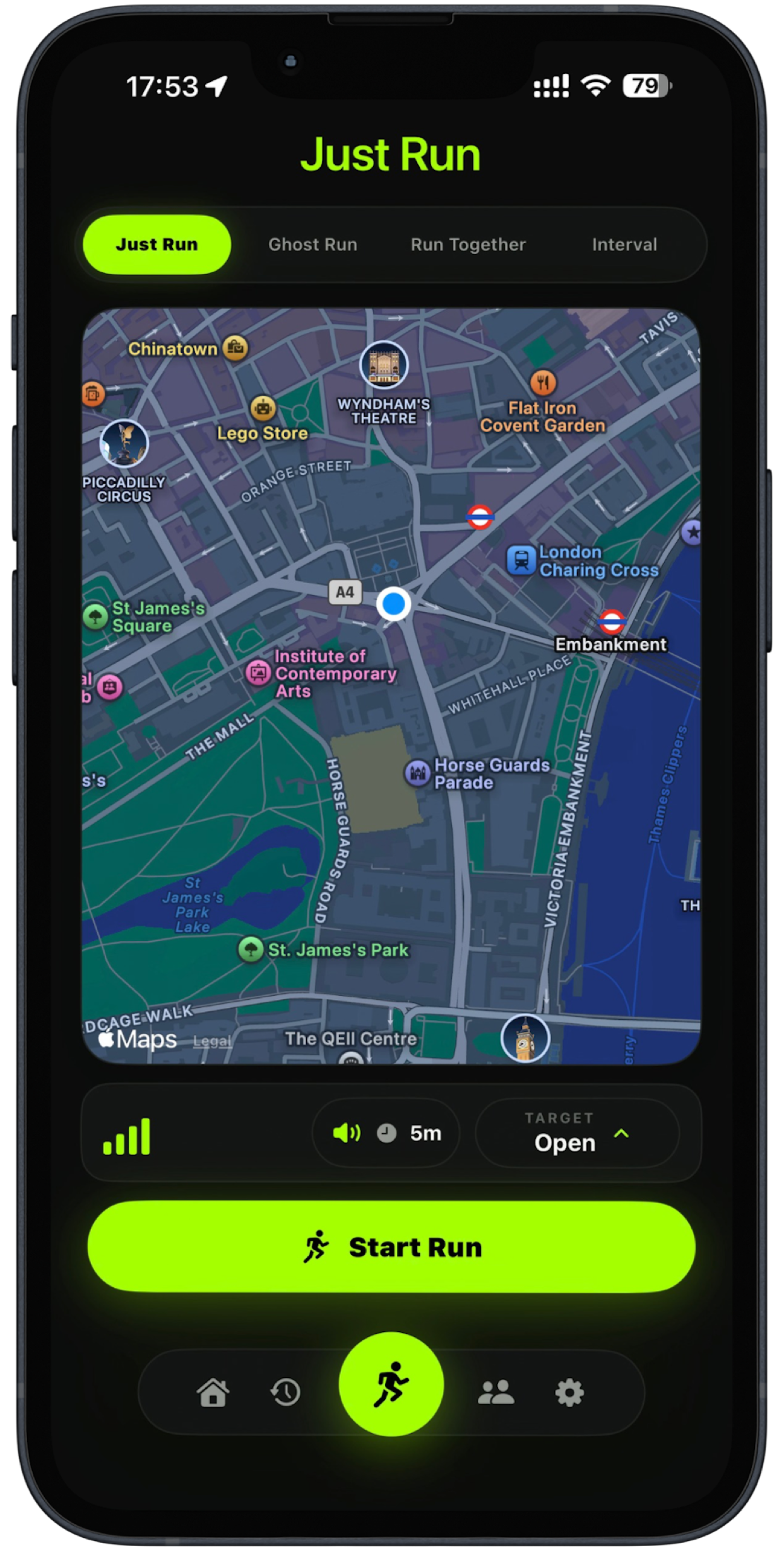 GhostStride Just Run in dark mode